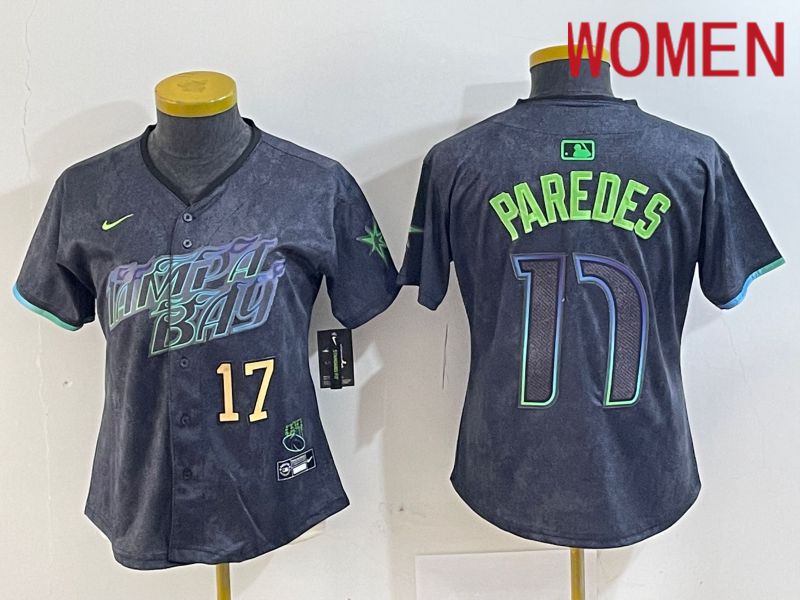 Women Tampa Bay Rays 17 Paredes Black City Edition Nike 2024 MLB Jersey style 3